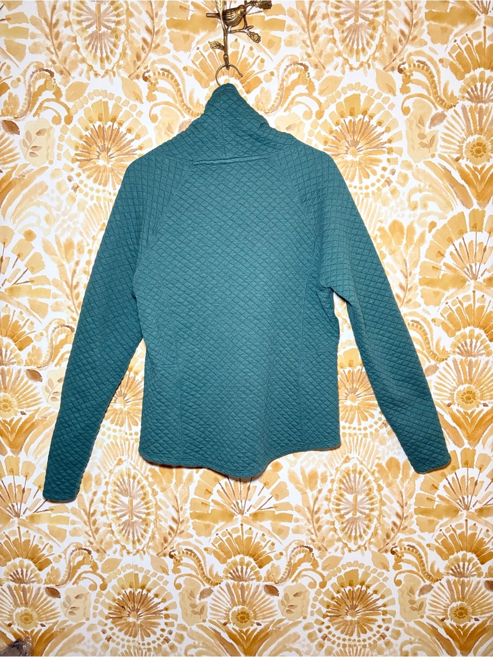Teal Quilted Cowl Neck Pullover Sweatshirt Kangaroo Pocket Thumbholes Athleisure - Picture 5 of 13